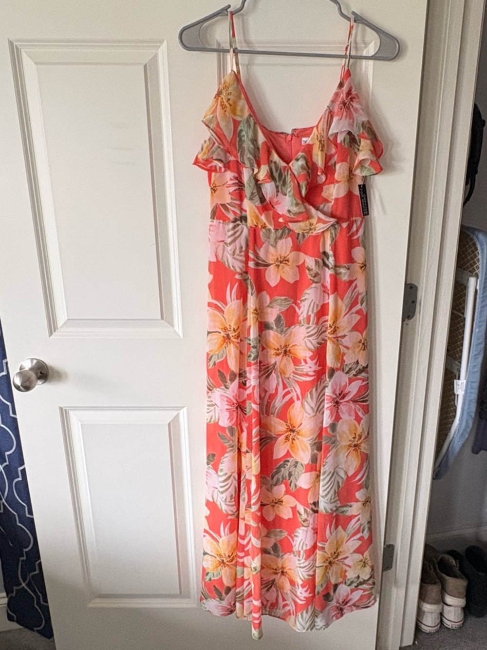 Bar III Coral Floral Maxi Dress with Pink and Yellow Blooms